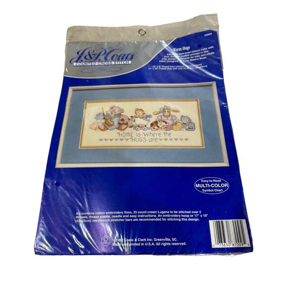 J & P Coats Cross Stitch Kit Warm Hugs #23504 13" X 6" Nursery - Picture 1 of 4